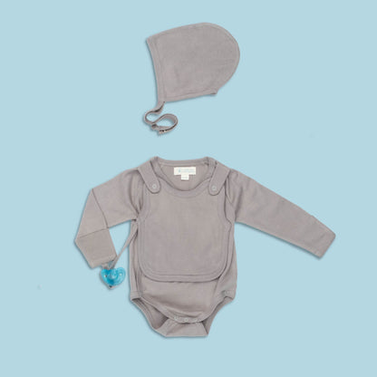 Smart Long Sleeve Kimono Bodysuit + Bib - Gray