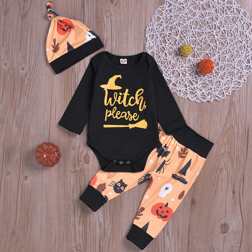 Halloween Long Sleeve Letter Romper Outfit